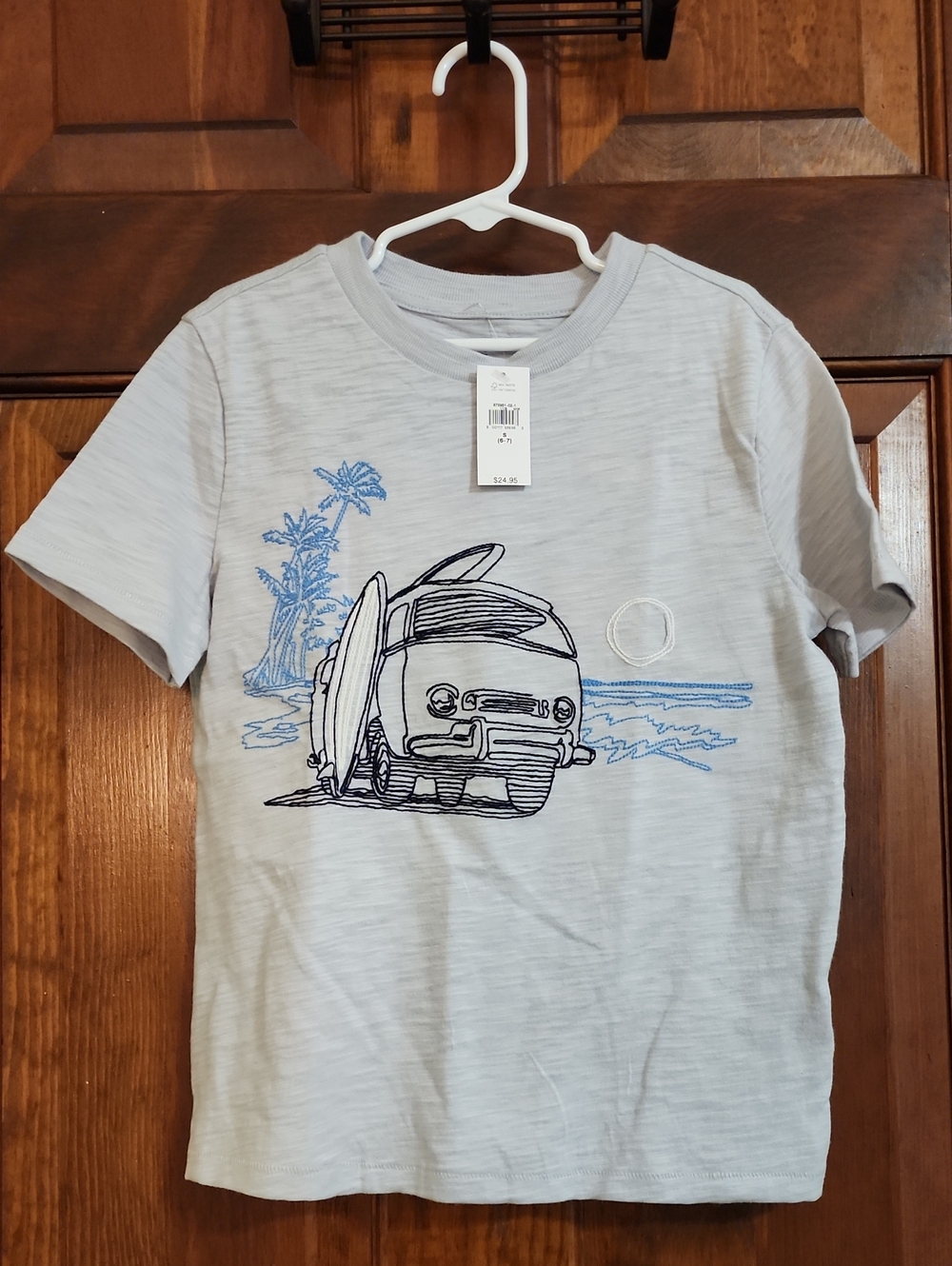 Kids GAP Light Gray Tee with Blue Surf Van Graphic (Size S)